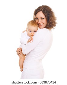 Portrait Happy Smiling Mother With Baby On A White Background