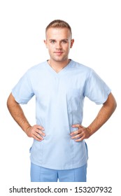 Portrait Of Happy Smiling Young Male Nurse In Uniform Isolated On White Background