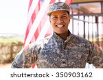 portrait of happy us army soldier outdoors