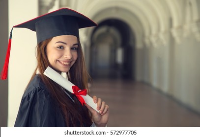 Portrait Happy Woman On Her Graduation Day University. Education And People.