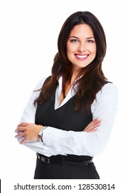 Portrait Of Happy Young Business Woman Isolated On White Background