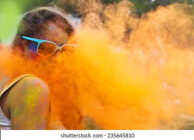 Portrait Of Happy Young Girl On Holi Color Festival