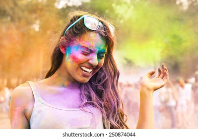 Portrait Of Happy Young Girl On Holi Color Festival