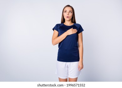 Portrait of her she nice-looking attractive lovely pretty serious straight-haired girl holding hand on heart swearing praying saying speech isolated over light white gray pastel color background - Powered by Shutterstock