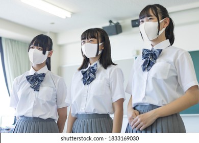 Portrait Of A High School Girl Wearing A Mask