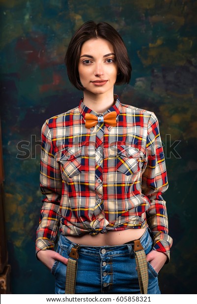 Portrait Hipster Girl Charming Short Haircut Stock Photo Edit Now