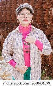 Portrait Hipster Model Muslim Woman In Contruction Site