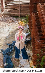 Portrait Hipster Model Muslim Woman In Contruction Site