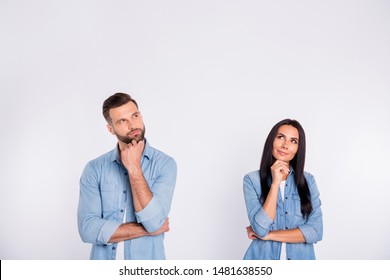 Portrait of his he her she nice-looking pretty attractive lovely charming cute cheerful curious persons asking question first date isolated over light white pastel background - Shutterstock ID 1481638550