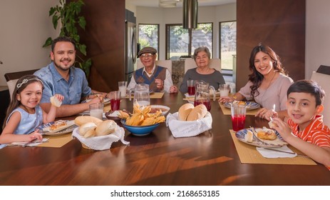 Portrait Of Hispanic Family Celebrating Together At Home. Latin Family.