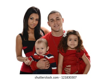 Portrait Of Hispanic Family Isolated On A White Background