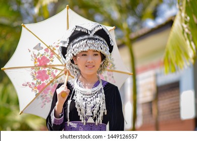 Portrait of Hmong teenager girl, Hmong fashion costumes