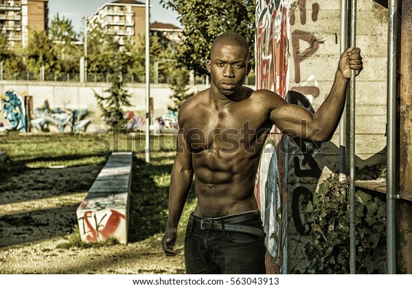 Portrait Hot Black Man Shirtless Urban Stock Photo Edit Now 563043913