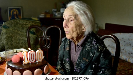 Portrait Of A Hundred Years Old Woman, Centenarian, Close Up