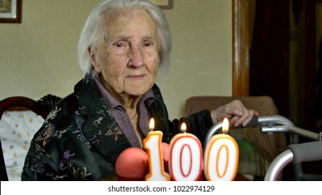 Portrait Of A Hundred Years Old Woman, Centenarian, Close Up