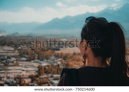 Similar – Image, Stock Photo Girl. City. mountain