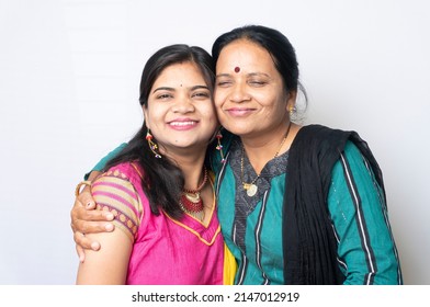 Portrait of indian beautiful mother and daughter.