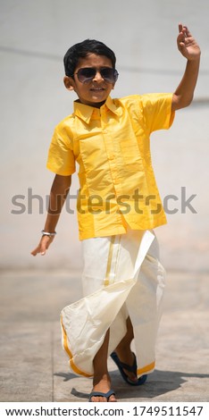 Portrait of indian kid with dhoti ethnic wear