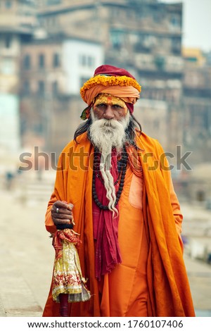 Portrait of Indian Sadhu baba. Varanasi.