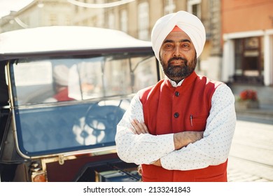 Portrait of Indian sikh man in turban with beard