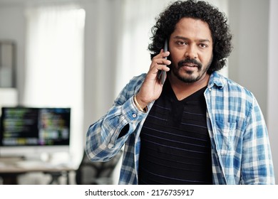 Portrait Of Indian Startup Founder Talking On Phone When Leaving Office