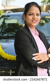 Portrait Of An Indian Young Woman With A New Car.