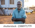 Portrait of an indigenous aboriginal man at sunset. 