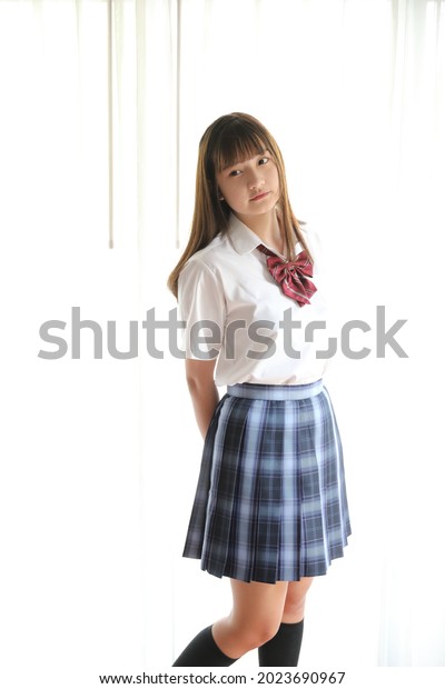 Portrait Japanese School Girl Uniform White Stock Photo 2023690967 ...