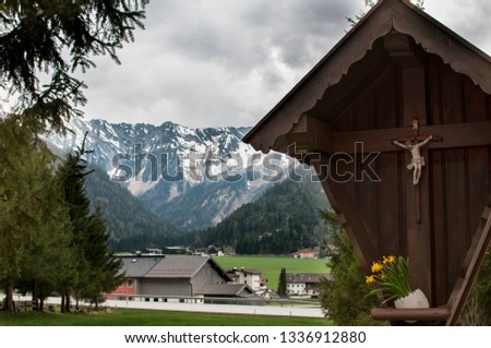 Similar – Foto Bild Young woman on the balcony who enjoys the view of the mountains