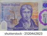 Portrait of Joseph Mallord William Turner on the 20 GBP note.