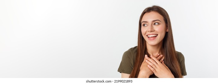 Portrait Joyful Outgoing Woman Likes Laugh Out Loud Not Hiding Emotions Giggling Chuckling Facepalm Close Eyes Smiling Broadly White Background