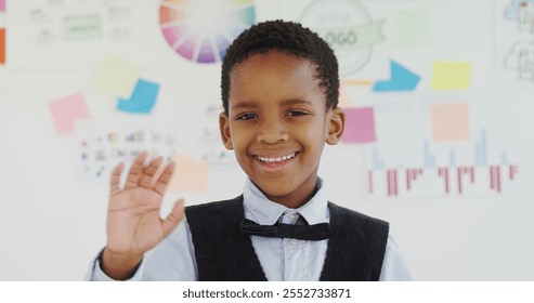 Portrait of kid as business executive gesturing in office - Powered by Shutterstock