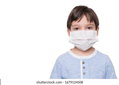 Portrait Of Kid With Face Mask, Isolated On White Background