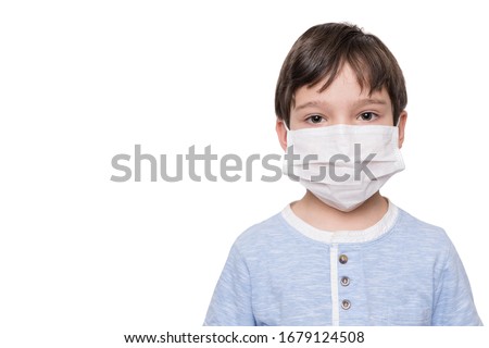 Portrait of kid with face mask, isolated on white background