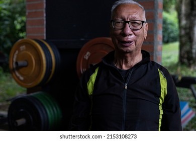 Portrait Of Latin American Senior Male With Positive Attitude At The Gym. Healthy Lifestyle Concept.