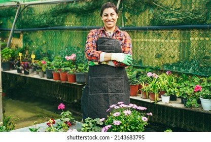 Portrait of latin woman working inside greenhouse garden - Focus on face - Powered by Shutterstock