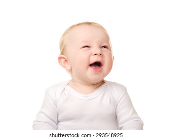 Portrait Of Laughing Funny Baby Boy Isolated On White Background