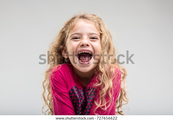 Portrait Laughing Preteen Girl Curly Hair Stock Photo (Edit Now) 727656622