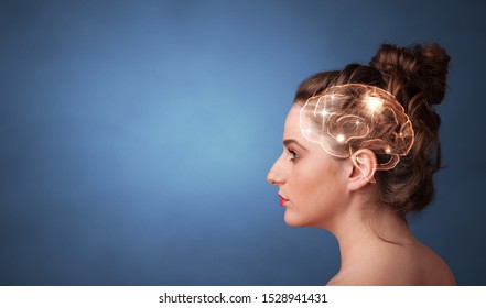 Portrait with lighting brain and brainstorming concept - Shutterstock ID 1528941431