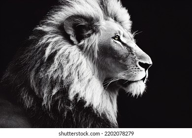 Portrait of a Lion in Black and White