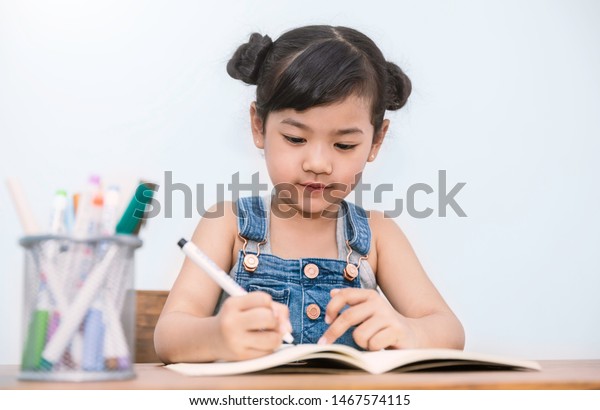 Portrait Little Cute Asian Girl Holding Stock Photo 1467574115 