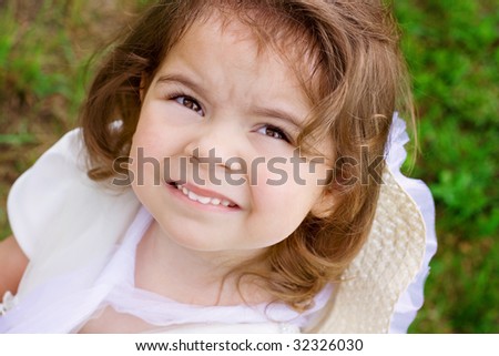 Similar – Image, Stock Photo Adorable little girl playing in a urban park