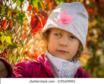 Portrait of little girl in an autumn colors.