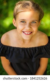 Portrait Of A Little Girl Before School Age, Summer Park Outdoors