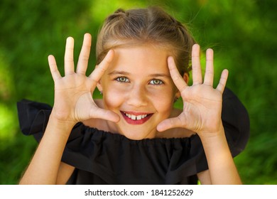 Portrait Of A Little Girl Before School Age, Summer Park Outdoors