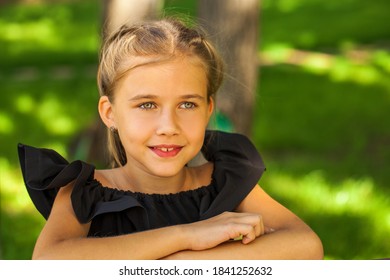 Portrait Of A Little Girl Before School Age, Summer Park Outdoors