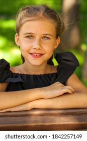 Portrait Of A Little Girl Before School Age, Summer Park Outdoors