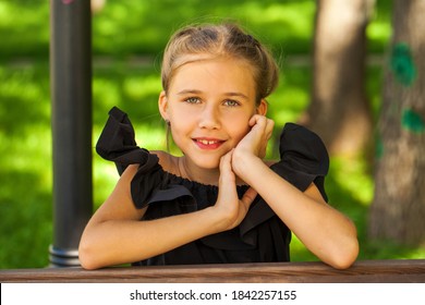 Portrait Of A Little Girl Before School Age, Summer Park Outdoors