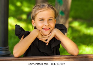 Portrait Of A Little Girl Before School Age, Summer Park Outdoors