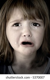 Portrait Little Girl Crying Tears Rolling Stock Photo 5370007 ...